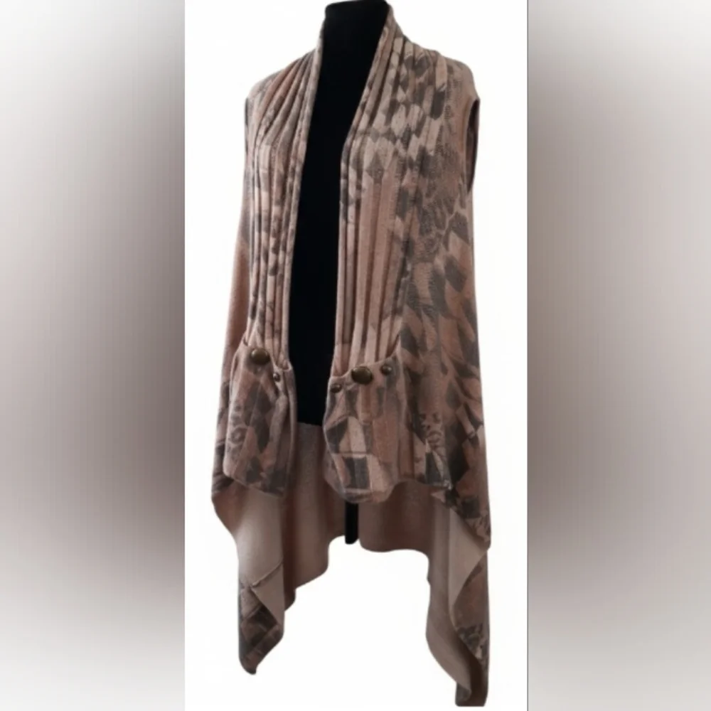 Vintage Boho XL Wool Lagenlook Artisy Poncho Vest Asymmetrical Cardigan